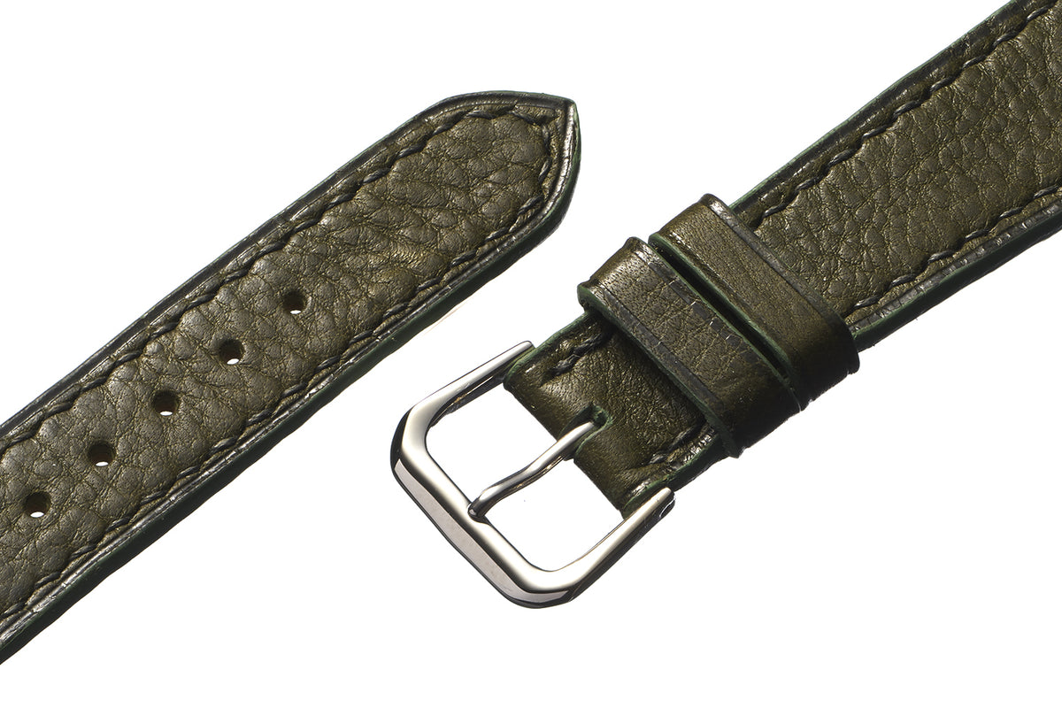 Olive Pebble Grain Calfskin Watch Strap - David Lane Design
