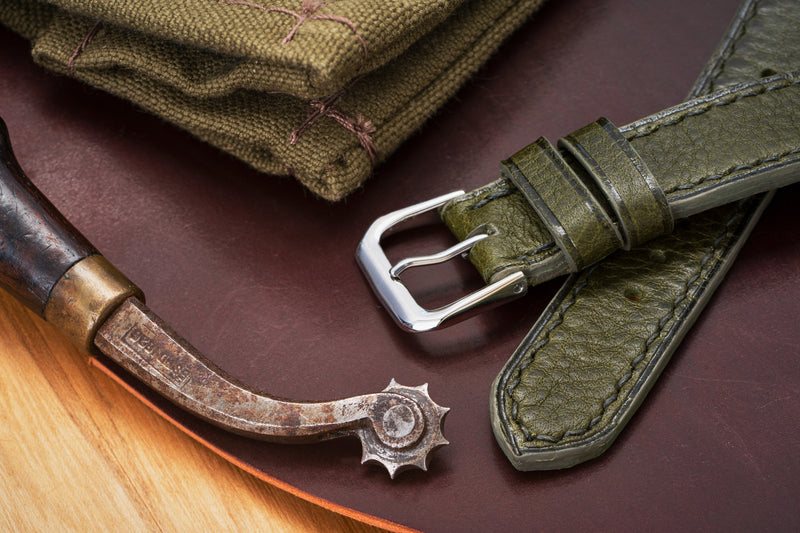 Olive Pebble Grain Calfskin Watch Strap - David Lane Design