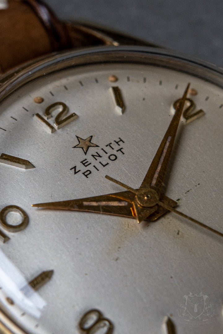 1950's Zenith Pilot watch with Alligator strap. Vintage Zenith